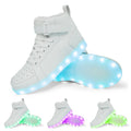 Black LED light-up high-top shoes with Velcro strap and glowing sole.