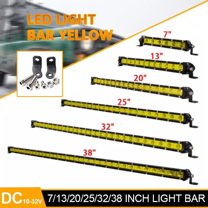 25-inch long single row LED light bar with aluminium alloy housing for car or truck mounting.