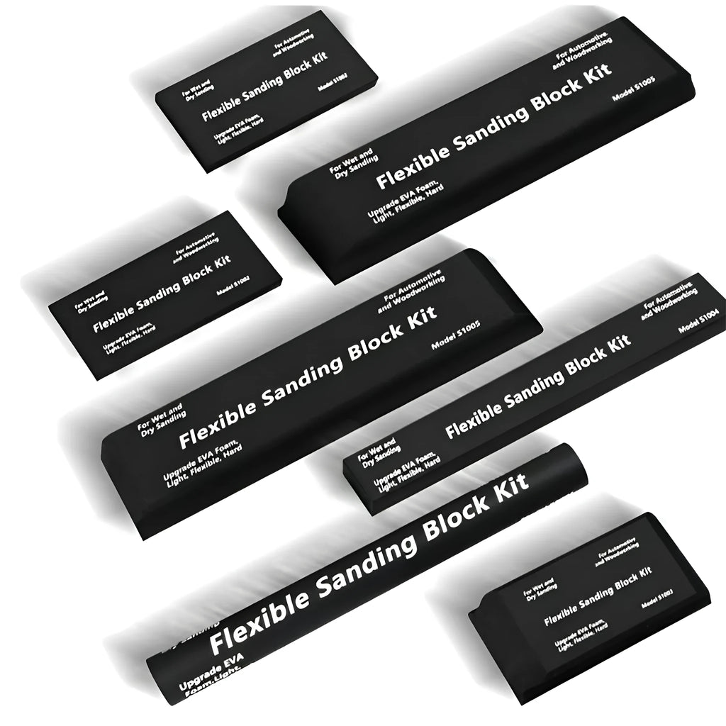 Set of seven black frosted EVA foam blocks inside a metal storage case.
