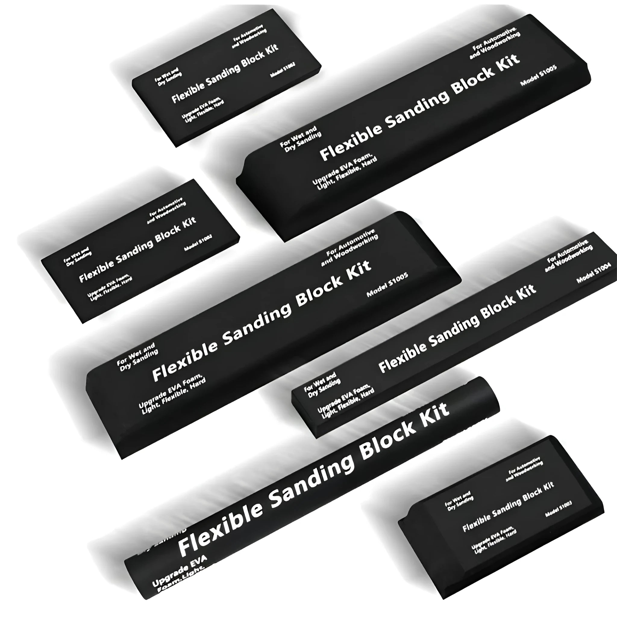 Set of seven black frosted EVA foam blocks inside a metal storage case.