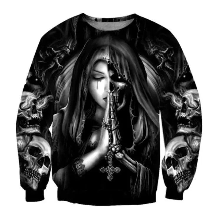 Halloween anime skull three-dimensional hooded sweatshirt with long sleeves showing graphic detail