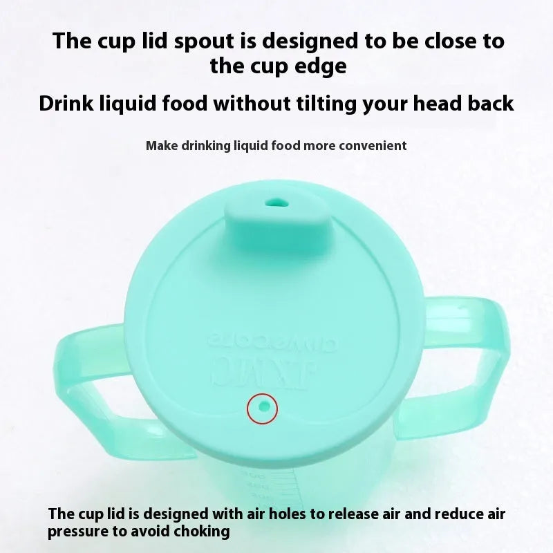 Oblique mouth anti-choke bedside drinking cup with handle and lid in PP plastic material