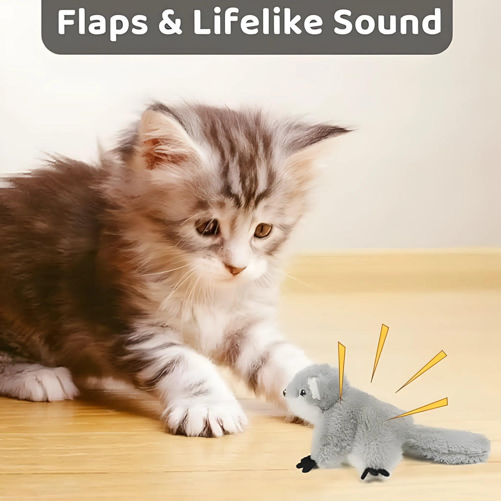 Grey flapping squirrel cat toy with motion activation and USB charging port