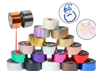 Rolls of electrochemical aluminium hot foil transfer paper in various metallic colours for leather and plastic branding