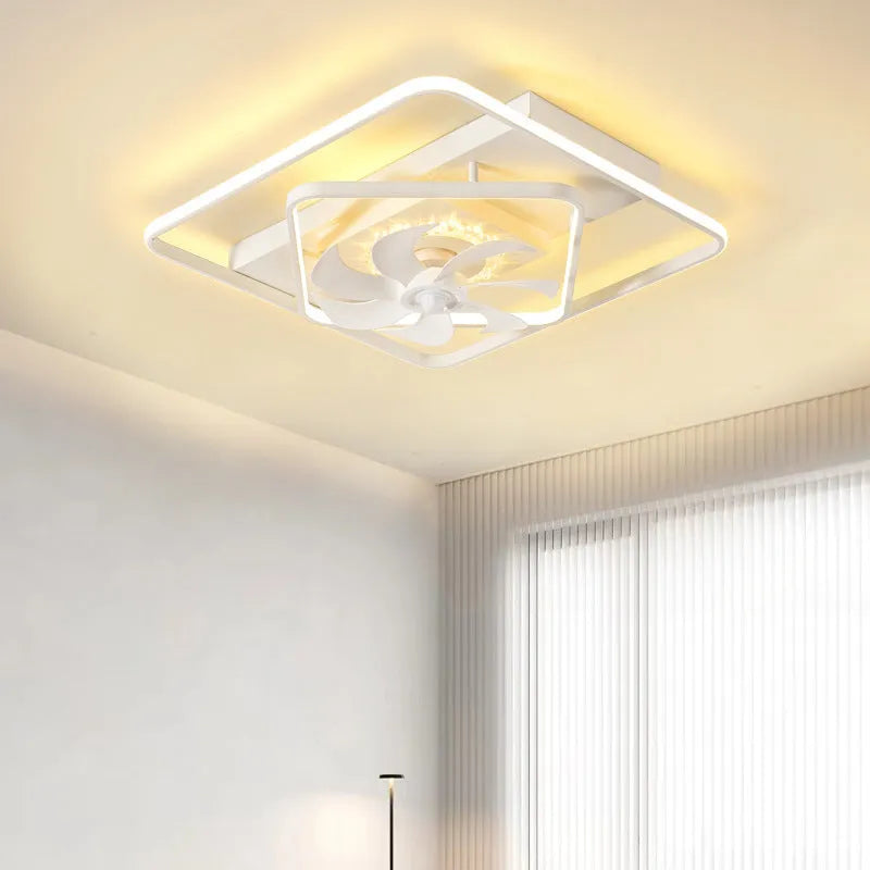 Modern ceiling fan with light featuring thin suction cup design and plastic leaves, 110cm diameter