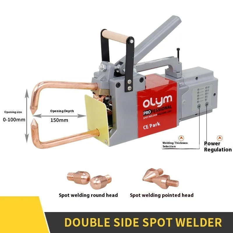 OL8000 double-sided spot welder with manual pulse control and welding heads for metal fabrication