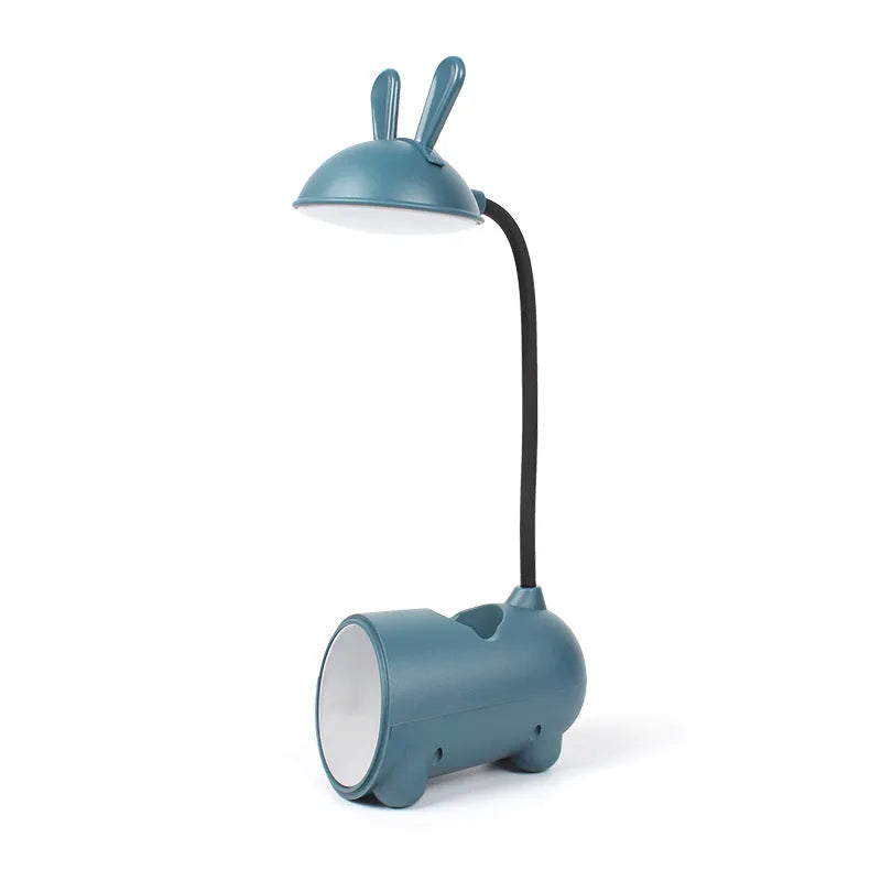 Cartoon desktop pen container table lamp with USB power supply in green, dark blue, or pink colour options