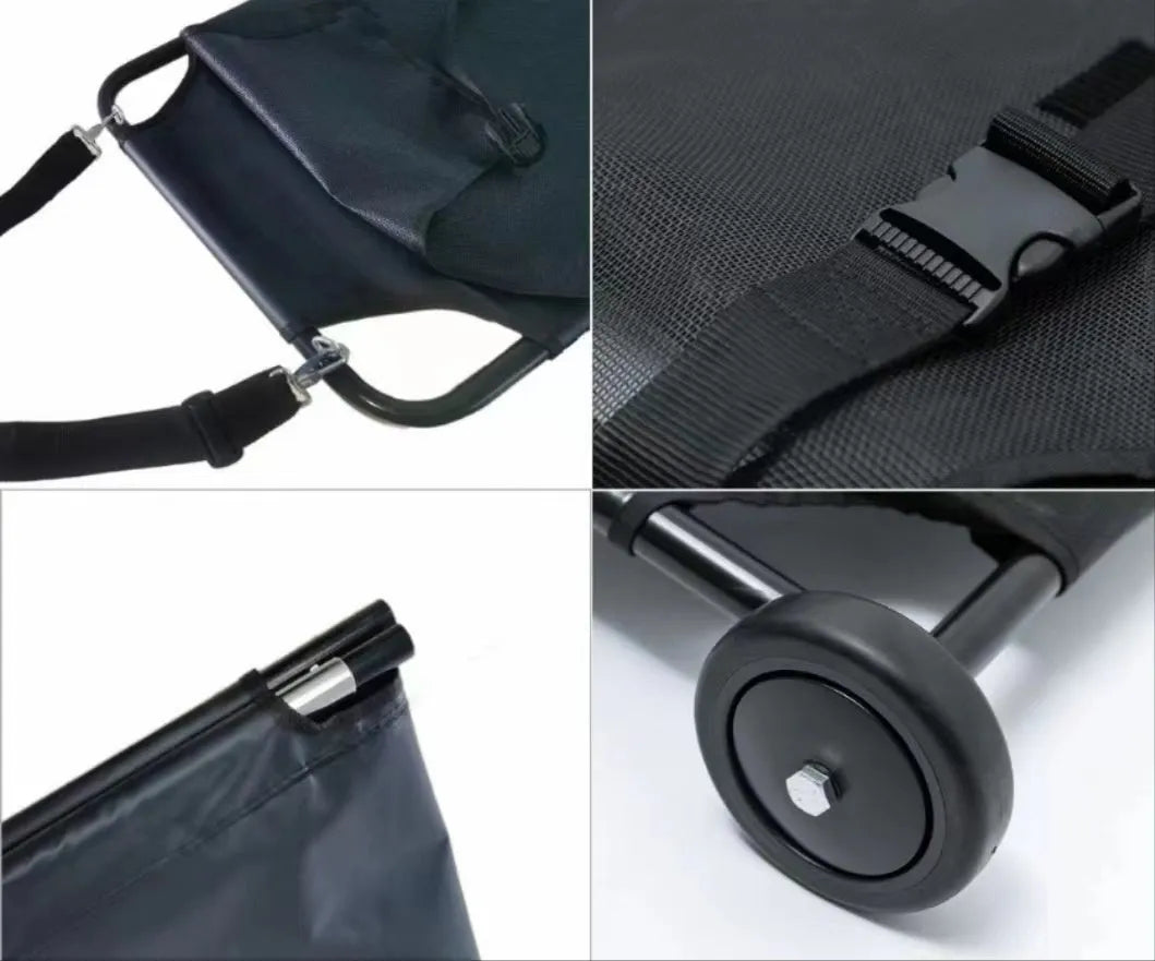 Black foldable aluminium alloy pet stretcher for emergency animal transport