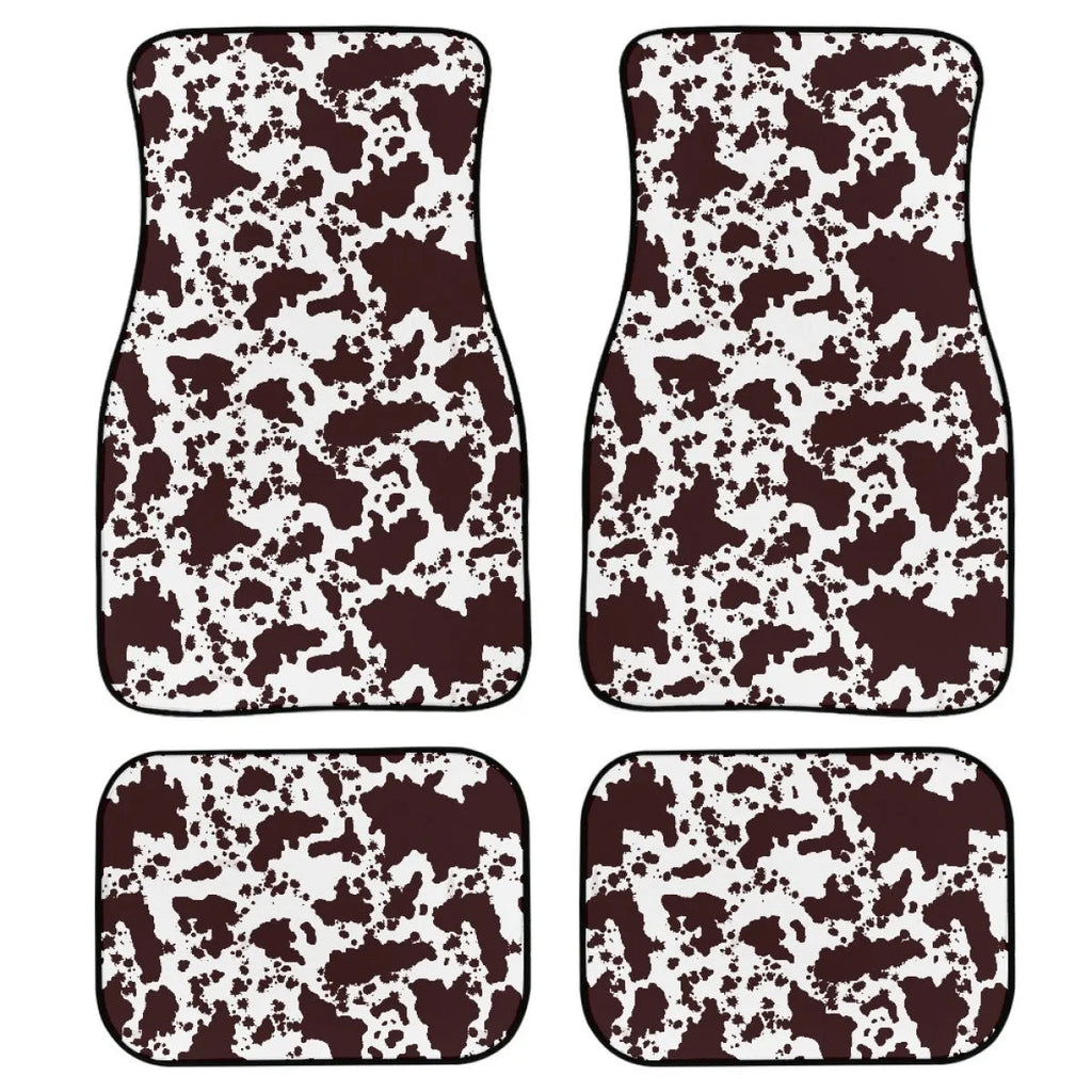 Black printed rubber car foot mat set showing 20mm thickness and four-piece layout for general vehicle models
