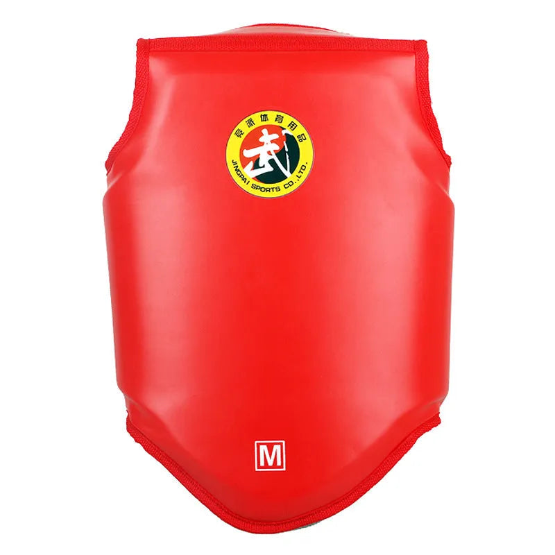 Red boxing helmet and chest protector set for training and sparring sessions