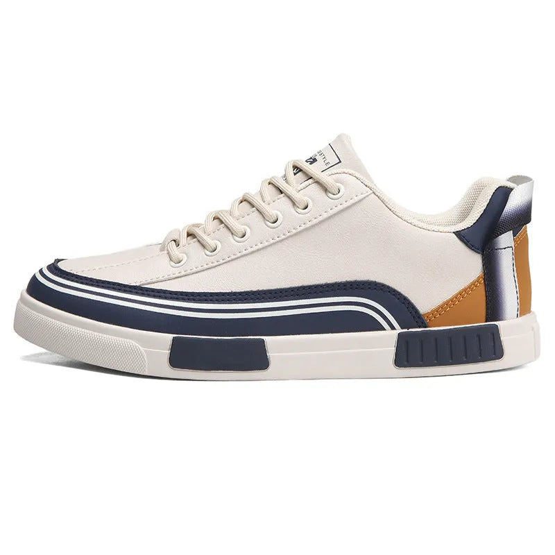 Men's breathable canvas shoes in Milan white and green with flat heel and round toe design