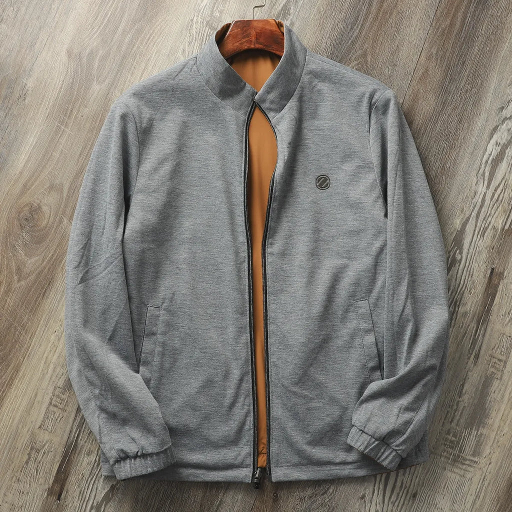Men's stand collar business casual jacket in polyester fabric with cotton lining