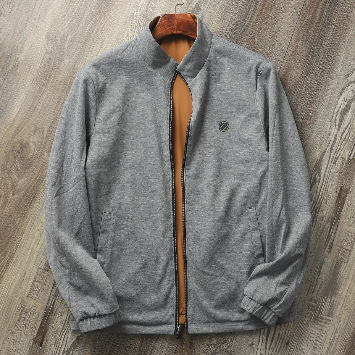 Men's stand collar business casual jacket in polyester fabric with cotton lining