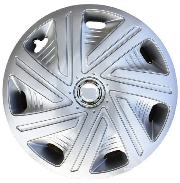 Universal wheel hub cover in ABS plastic available in silver, electroplating, or black finishes for 13-16 inch car wheels