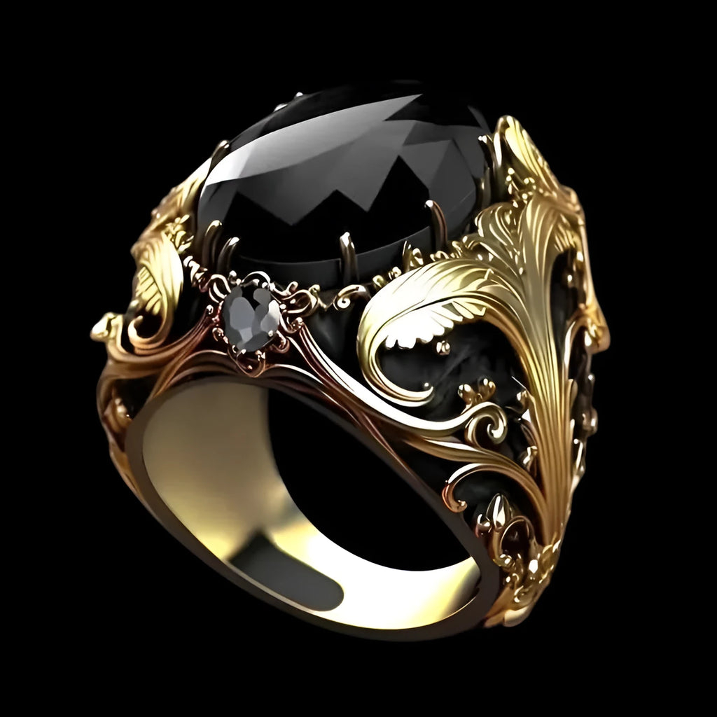 Men's geometric pattern wide face ring with imitation ink colour gem ornament in silver alloy