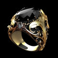 Men's geometric pattern wide face ring with imitation ink colour gem ornament in silver alloy