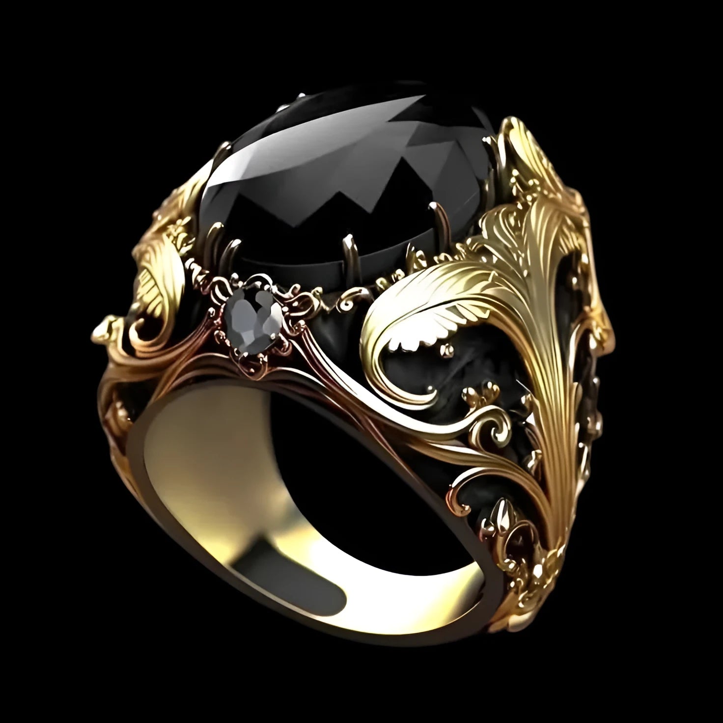 Men's geometric pattern wide face ring with imitation ink colour gem ornament in silver alloy