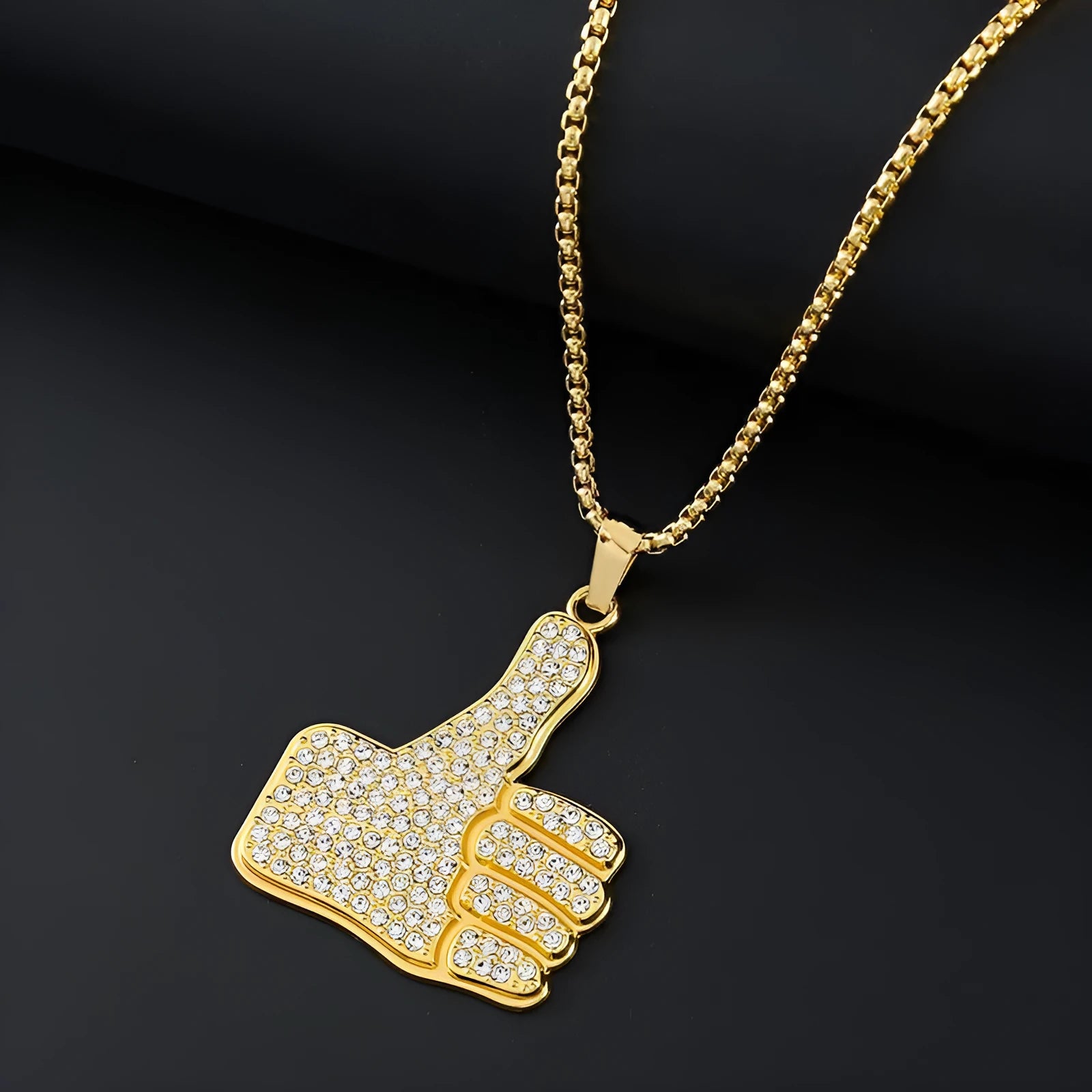 Gold geometric pendant necklace with zircon stones for women