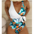 Women's high waist one-piece swimsuit with printed pattern in polyester fabric