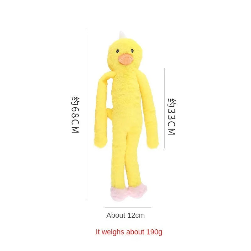 Soft plush dog toy with rattle paper sound feature for large breeds in pink or yellow colours