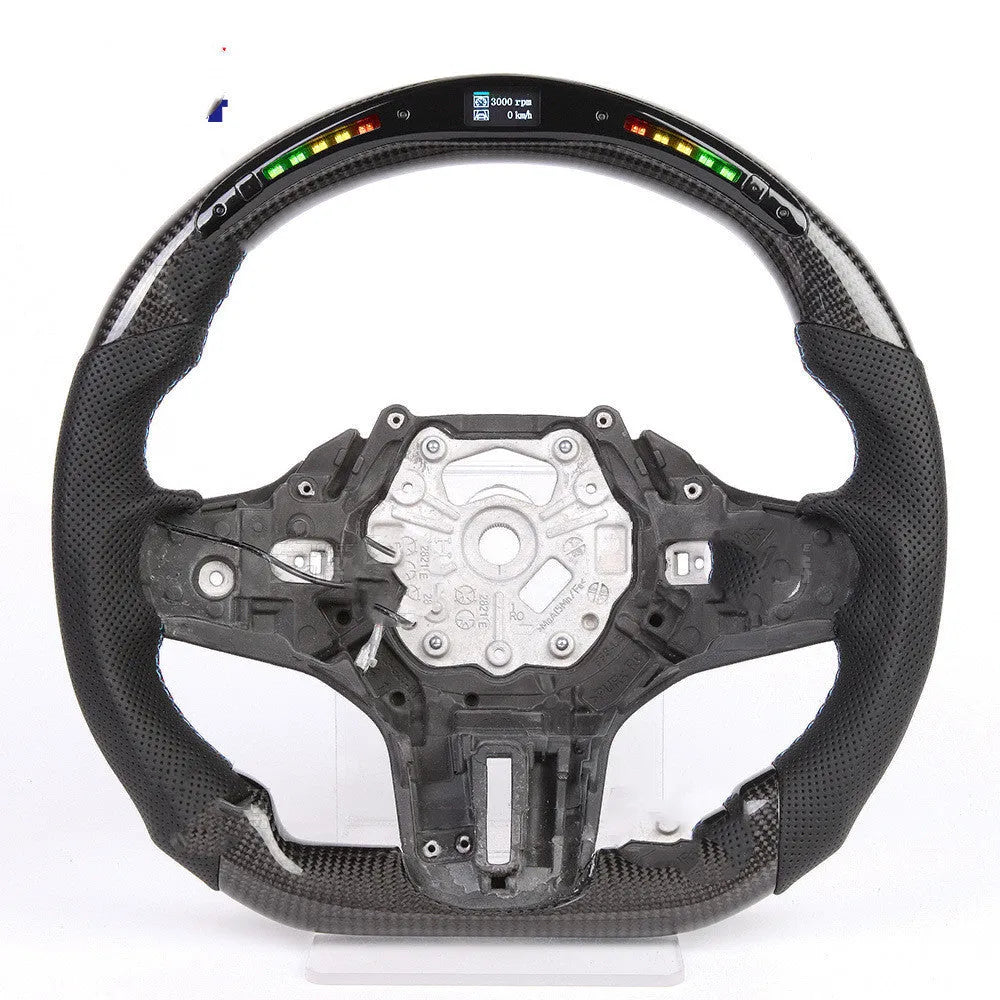 Black carbon fibre LED sports steering wheel for BMW X3 and X5 vehicles