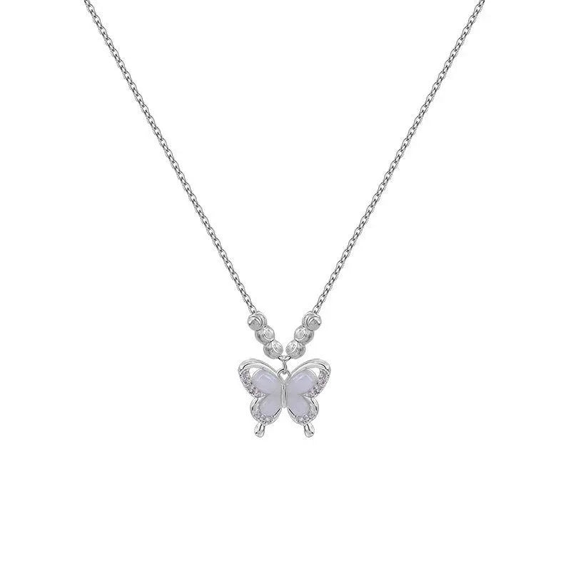 925 silver butterfly necklace with cross chain and adjustable 41-50cm length