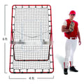Red baseball training net with metal frame measuring 4x6 feet