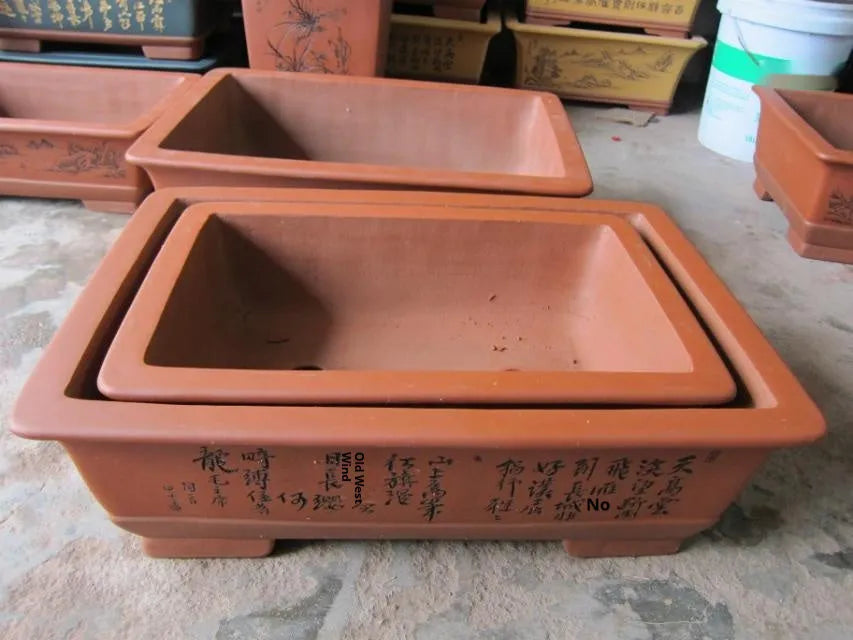 Yixing purple clay flower pots, set of 2 rectangular bonsai planters, large 60cm and small 50cm sizes