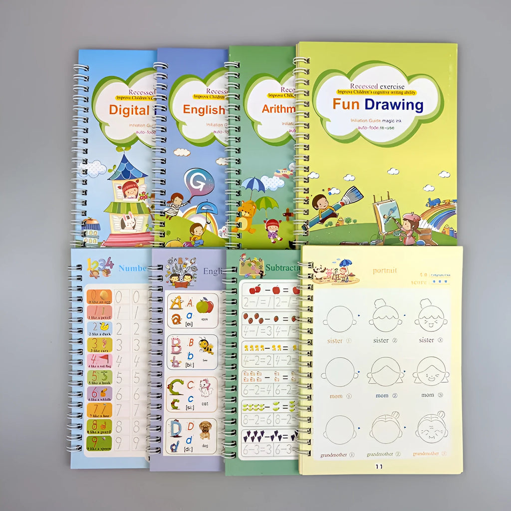 Four magic calligraphy practice copybooks with magnetic stylus pen and spare refills