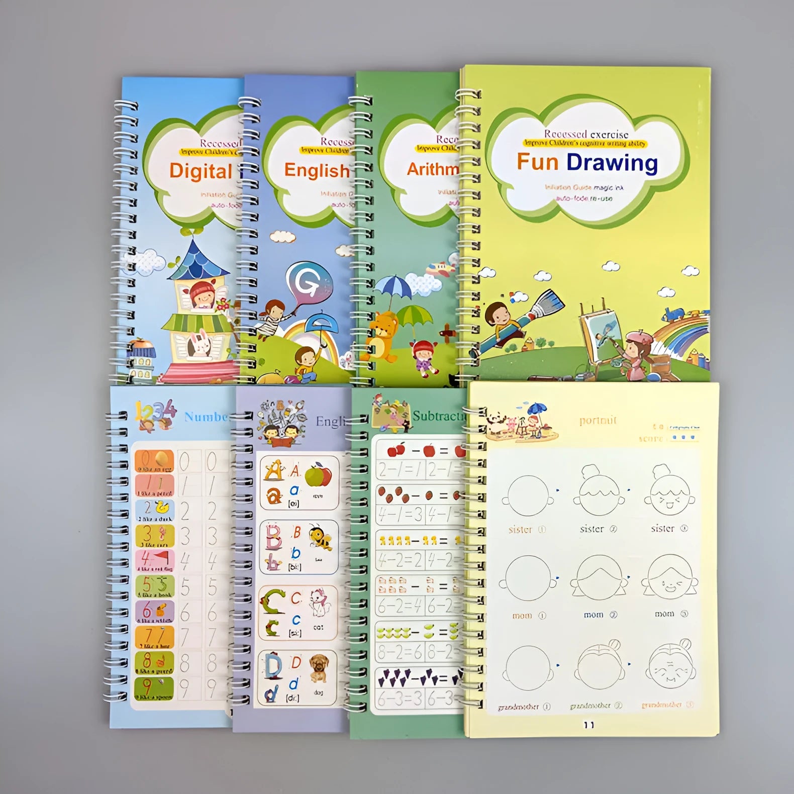Four magic calligraphy practice copybooks with magnetic stylus pen and spare refills