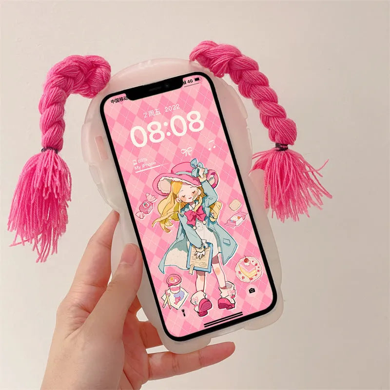Pink and green silicone iPhone case with summer swimsuit girl cartoon design for multiple iPhone models