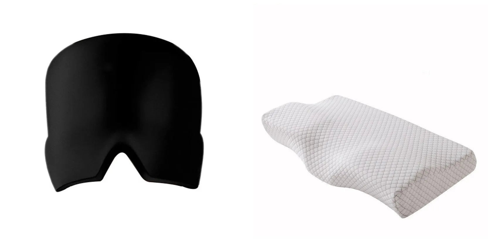Black elastic cloth gel eye mask for headache relief showing adjustable design