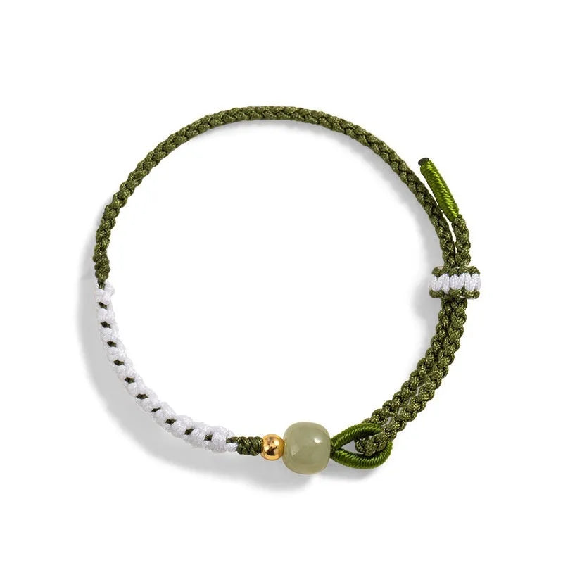 Hetian jade bracelet with sterling silver carrying strap on cord band in national fashion style