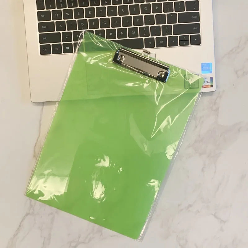 A4 transparent plastic writing board holder with metal clip in multiple colour options