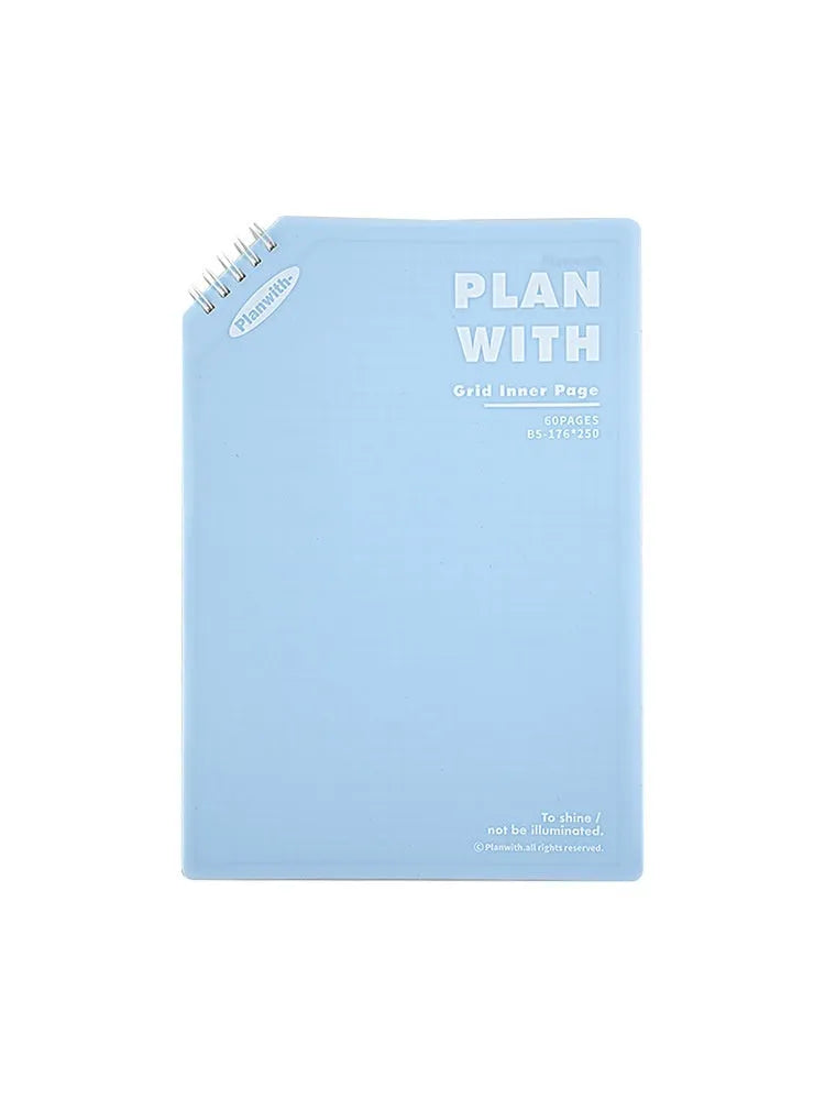 Oblique angle artsy ins style notebook in A5 and B5 sizes with white or plaid blue cover options.