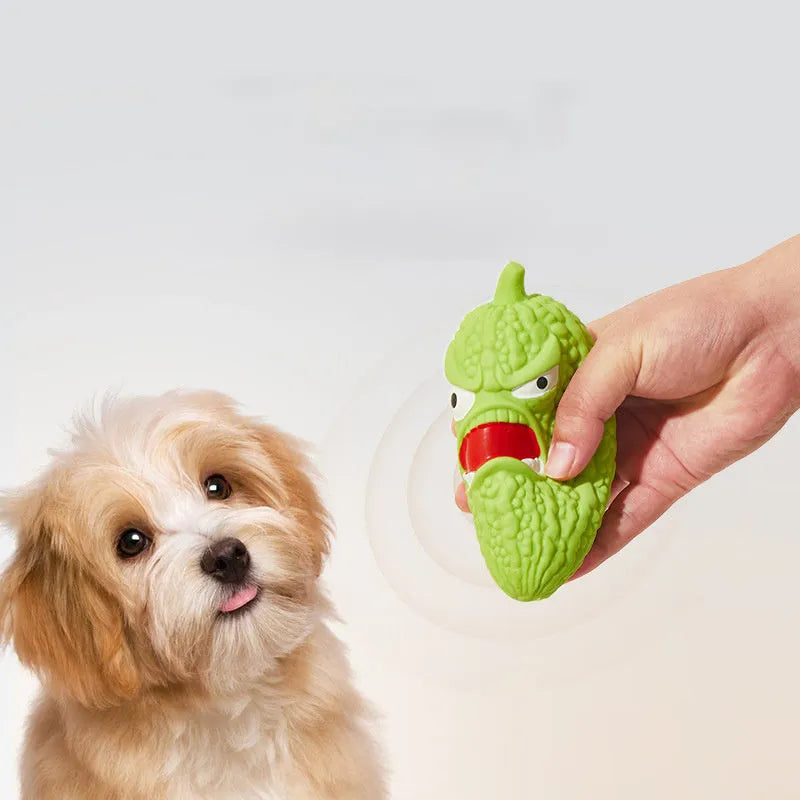 Bitter gourd and chilli shaped dog toys with textured surfaces for chewing and teeth cleaning