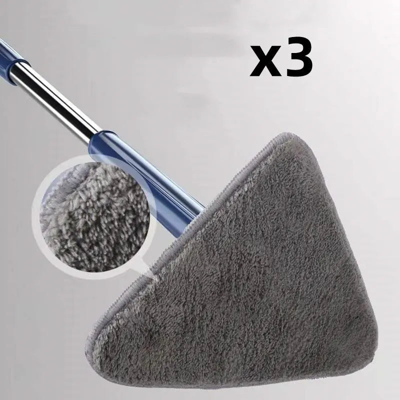 Blue triangle cleaning mop with rotating head and extendable stainless steel pole