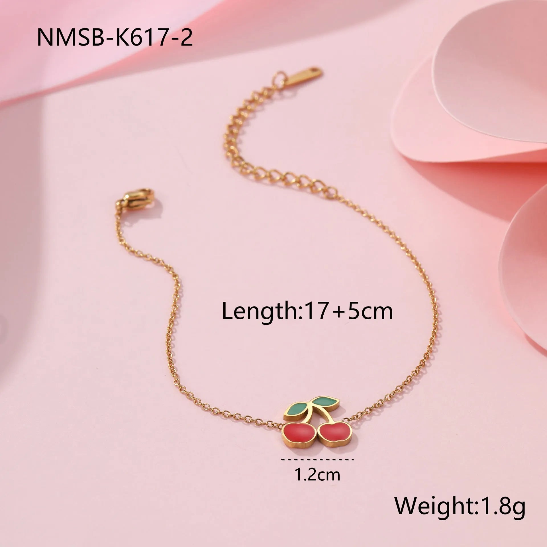 Cherry jewellery set with necklace, bracelet, earrings, and ring in stainless steel with 18K electroplated finish