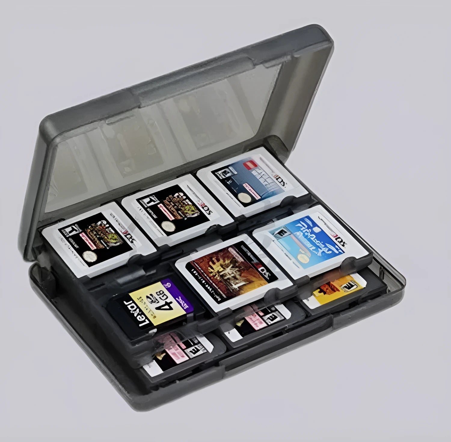 NDS 3DS game card storage box holding multiple cartridges in black PP plastic case
