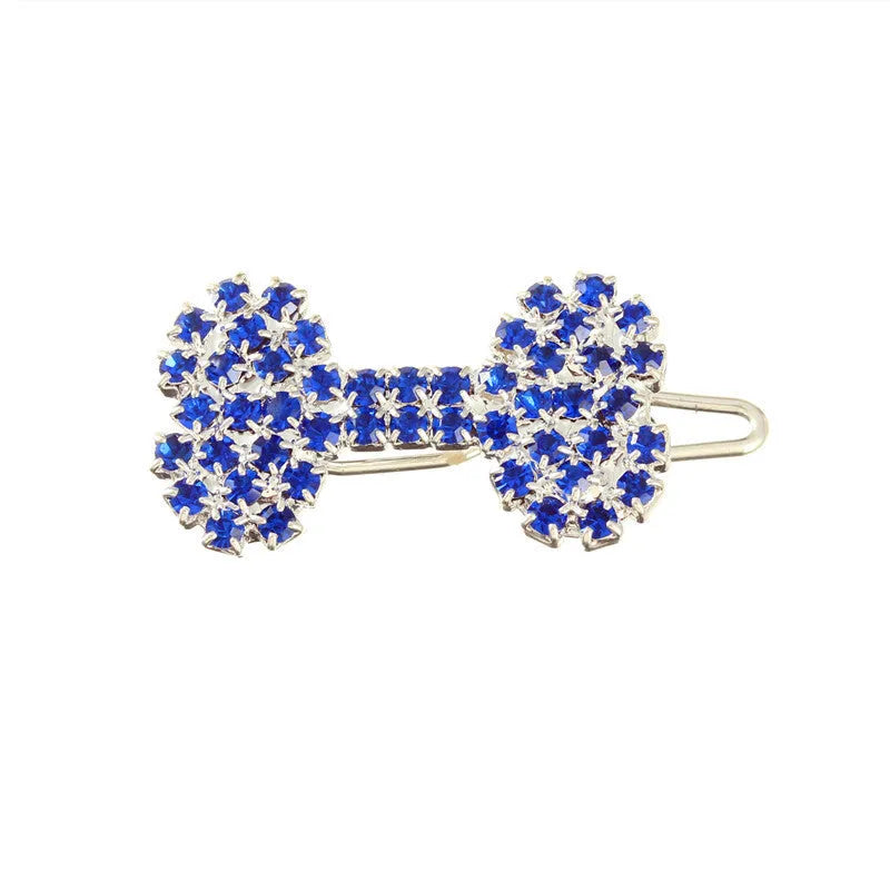 Diamond dog bone pet barrette in white pink blue red, size S, single piece