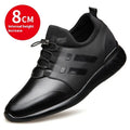 Men's black height increasing shoes with internal 8cm lift in leather, Lycra or mesh upper options