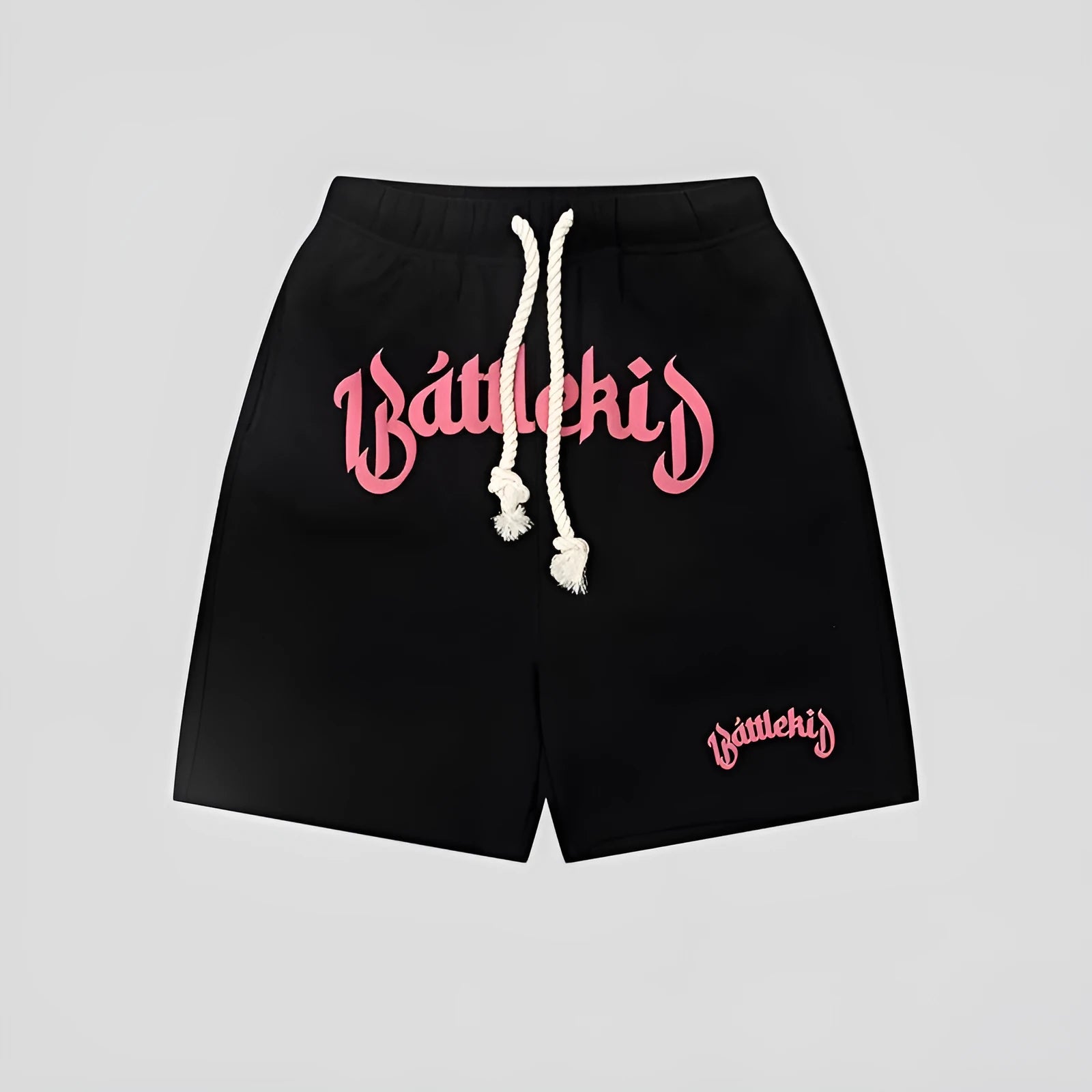 Loose fit cotton blended shorts in black, shown on a model for street style.