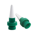 Green ceramic plant watering dripper attached to cola bottle for automatic irrigation