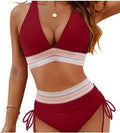 High waisted colour block bikini set with adjustable drawstring in polyester swimwear fabric
