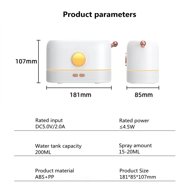 Black USB desktop humidifier diffuser with simulation flame effect and water tank