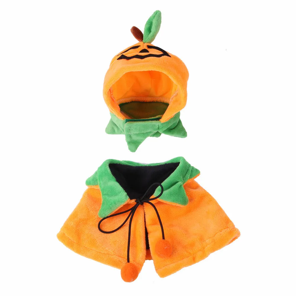 Orange double-sided pumpkin cloak costume on dog or cat with plush material and Halloween ornaments