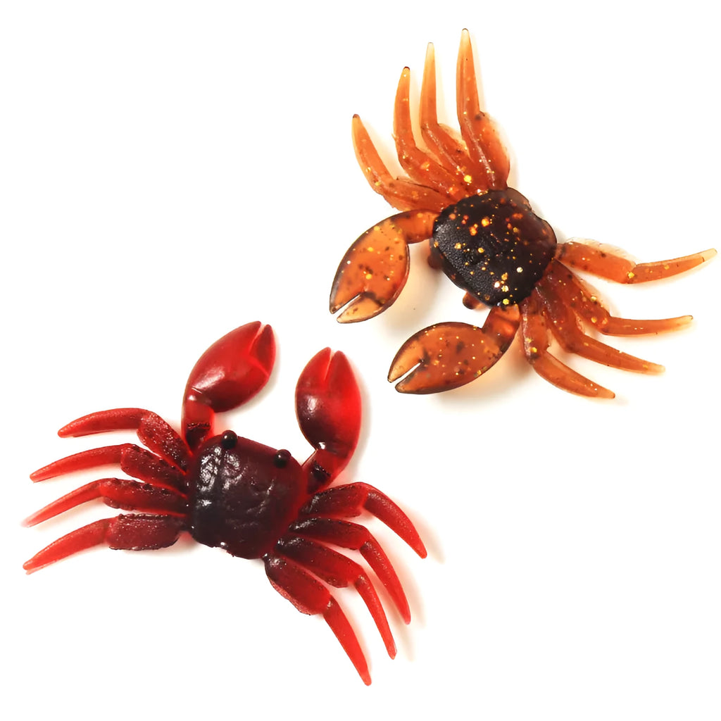 PVC crab fishing lure measuring 8cm in red and brown colour variations