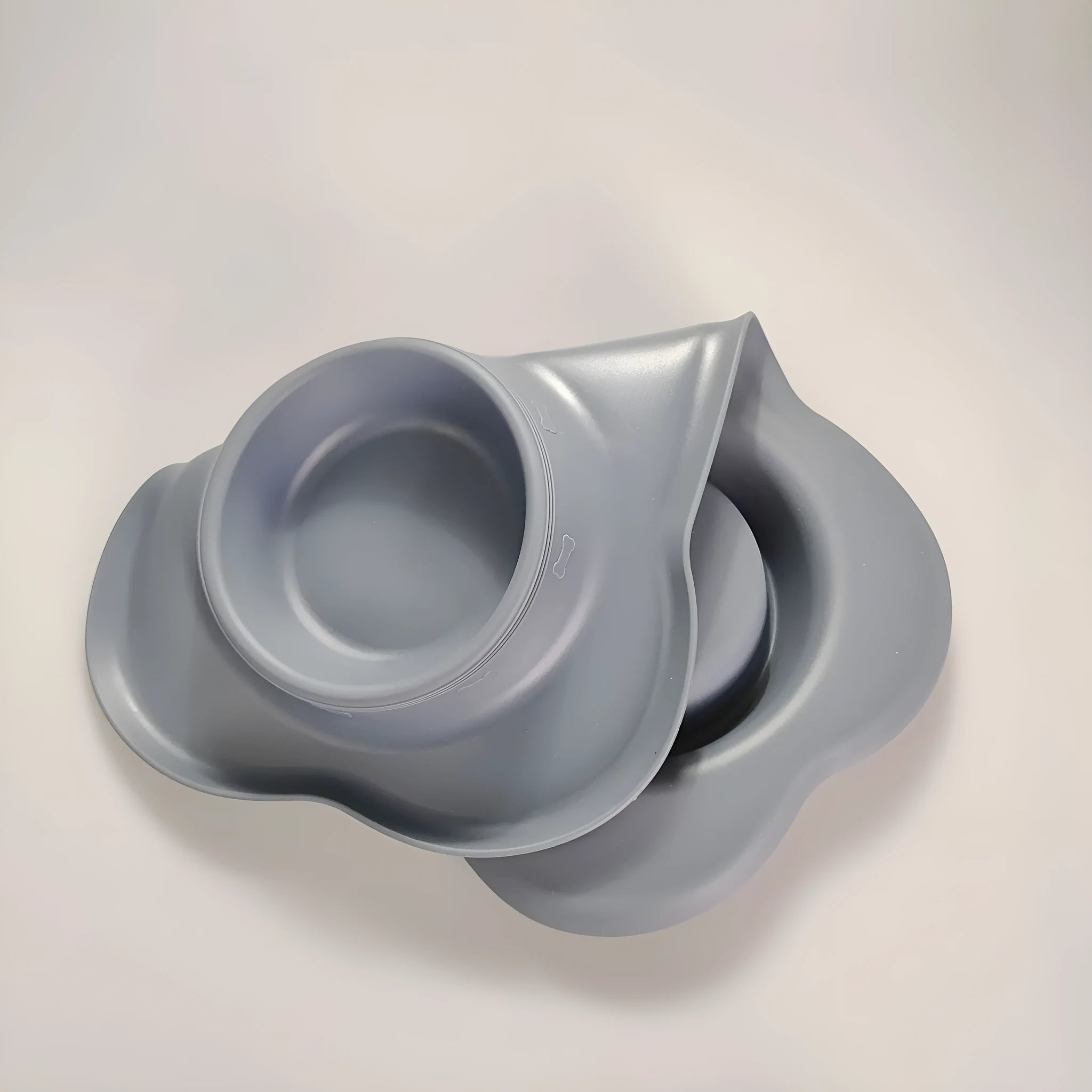 Large double compartment silicone dog bowl with stainless steel base in blue colour