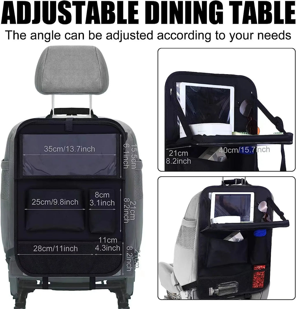 Black Oxford cloth car seat back storage bag measuring 42x30cm with hanging design
