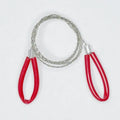 German stainless steel survival wire saw coiled to show compact size with black handles